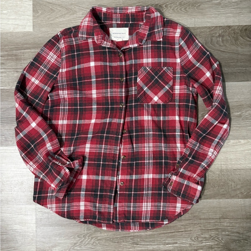 Aeropostale Red Plaid Button-Up boyfriend fit flannel